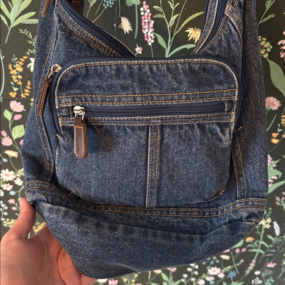 Denim Shoulder Bag with Front Pocket - Picture 2 of 3